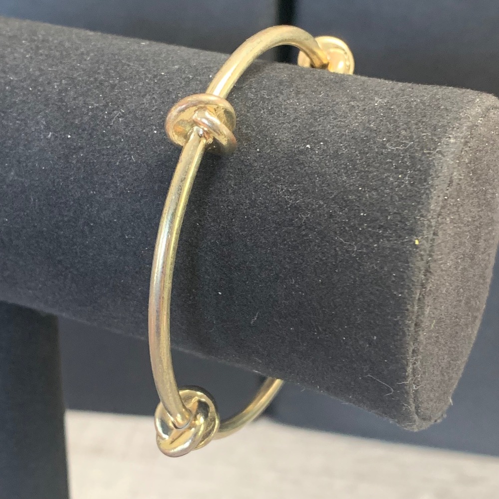 Gold Tone Love Knot Bangle Bracelet Minimalist Stackable Jewelry 7 Inch